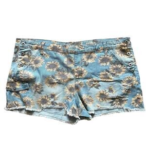 No Boundaries Juniors Sunflower Daisy Duke Shorts Blue Yellow Sze XXL/19
